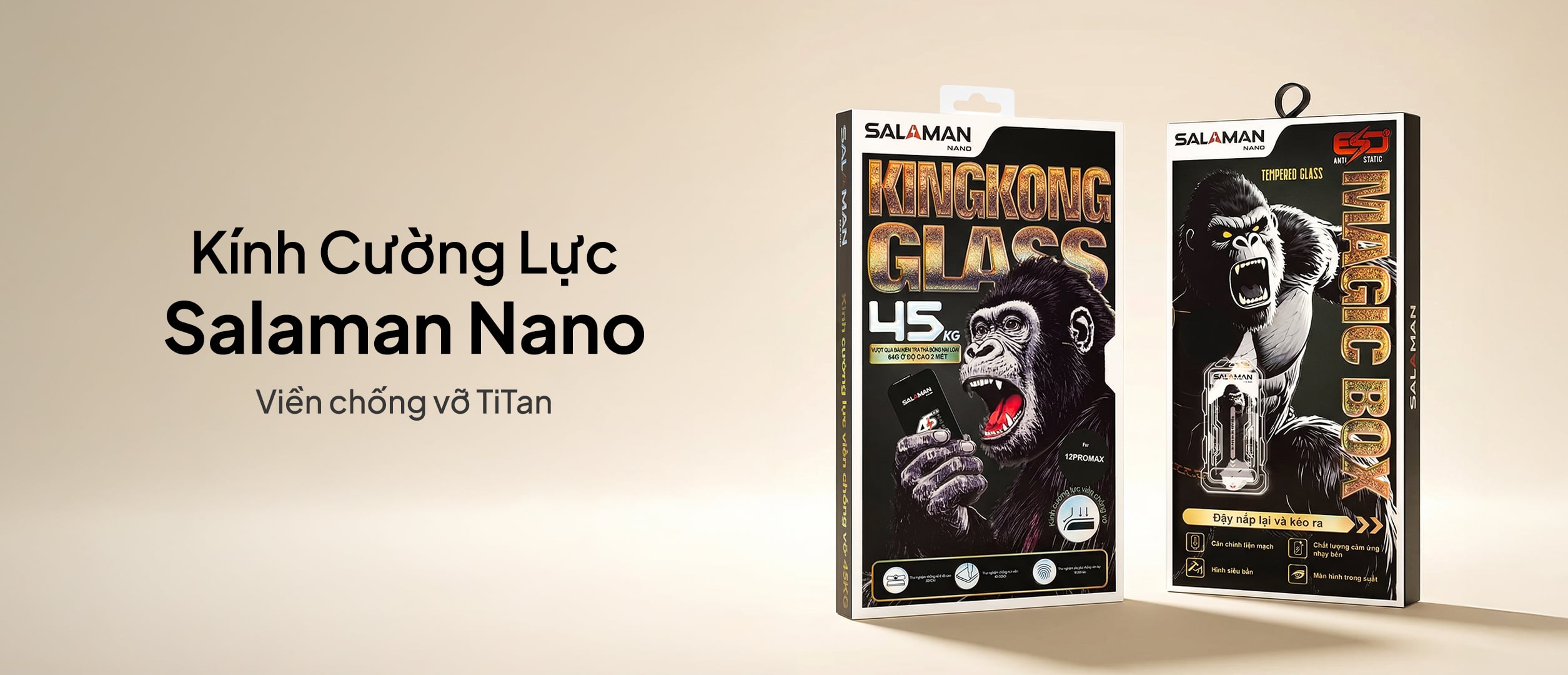Kính Cường Lực SALAMAN Nano kèm khung tự dán - Viền Chống Vỡ Titan